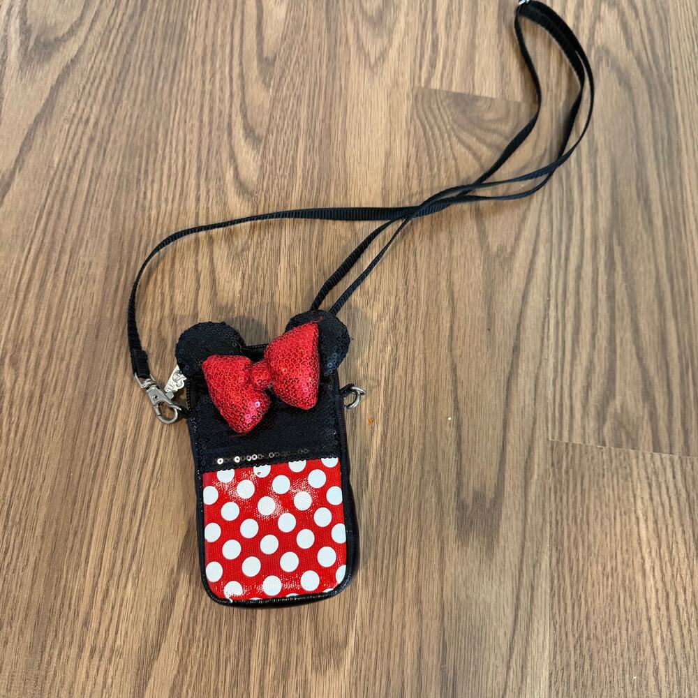 Disney Parks Minnie Mouse Ears Bow Keys Cash Card Sequin Crossbody wallet bag￼